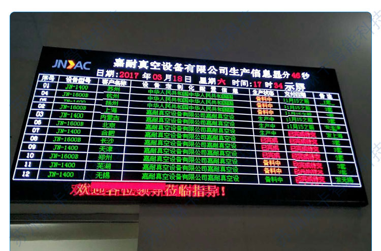 嘉耐真空設備有限公司MES系統(tǒng)電子看板